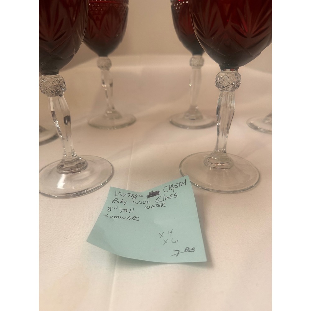 Cristal DArques Durand Antique Ruby‎ Red Water Wine Goblets Retired Set of 4 8in - Picture 16 of 16